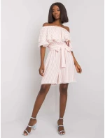 Sukienka LK SK model 20206354 biało różowy - FPrice Sukienka LK SK model 20206354 biało różowy - FPrice