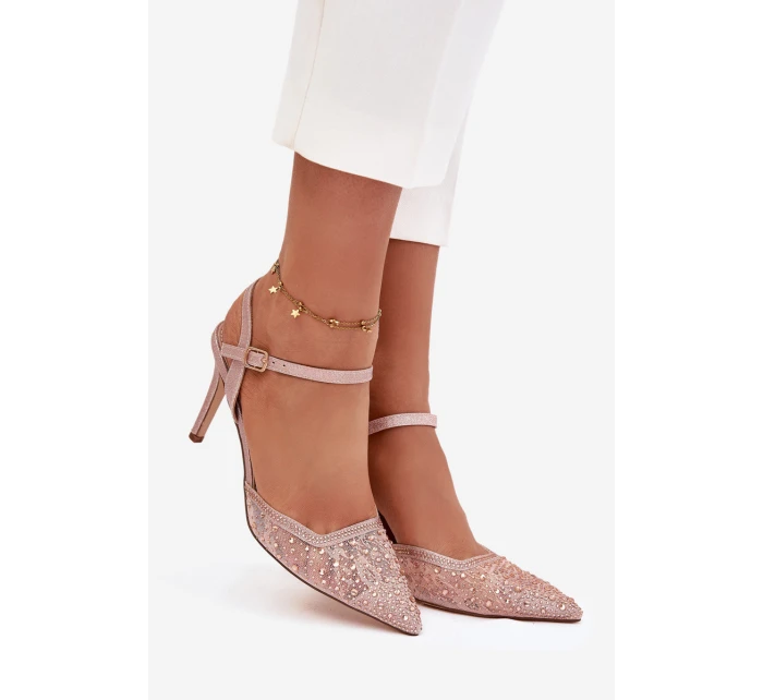 Dámske lodičky s ozdobou a odhaleným podpätkom - šampanské Nanadra Dámske lodičky s ozdobou a odhaleným podpätkom - šampanské Nanadra