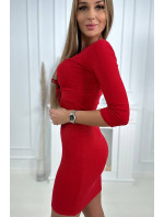 Rebrované šaty s viazaným výstrihom červené