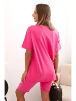 Dámska bavlnená súprava s krátkym rukávom a šortkami ružová