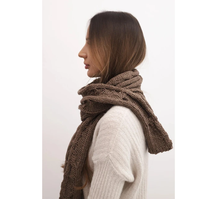 Dámsky klasický vlnený šál s vrkočovým vzorom KN22 mocca