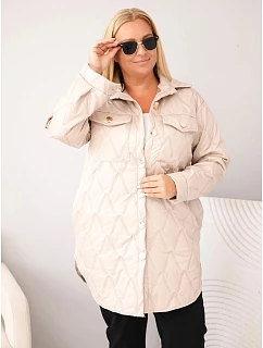 Dámska prešívaná bunda Plus Size s golierom a vreckami, tmavo béžová