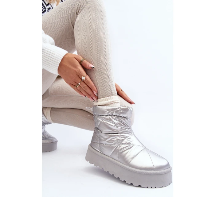 Śniegowce Damskie Na Masywnej Platformie Srebrne Fionia Śniegowce Damskie Na Masywnej Platformie Srebrne Fionia