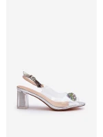 Průhledné sandály na podpatku s ozdobou stříbrné D&A model 21655900 - S.Barski Průhledné sandály na podpatku s ozdobou stříbrné D&A model 21655900 - S.Barski