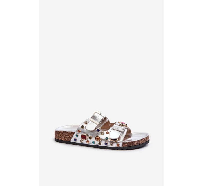 Zdobione Klapki Damskie Z Klamrami S.Barski MY121 Srebrne