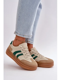 Sneakersy Damskie Na Platformie Beżowo-Zielone Nesonice
