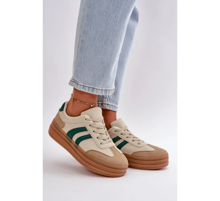 Sneakersy Damskie Na Platformie Beżowo-Zielone Nesonice Sneakersy Damskie Na Platformie Beżowo-Zielone Nesonice