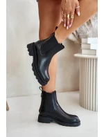 Skórzane Botki Sztyblety Z Ozdobnym Łańcuchem Ocieplane D&A JC42-86 Czarne