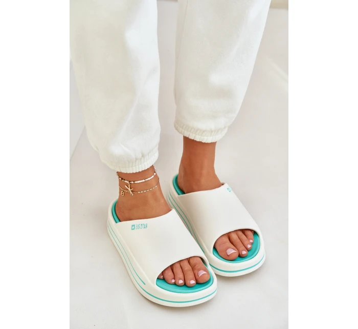 Klapki Damskie Na Platformie Big Star NN274A038 Biało-Miętowe Klapki Damskie Na Platformie Big Star NN274A038 Biało-Miętowe