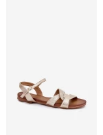 Ploché Lesklé Sandály Dámské model 21696807 Zlaté - S.Barski Ploché Lesklé Sandály Dámské model 21696807 Zlaté - S.Barski