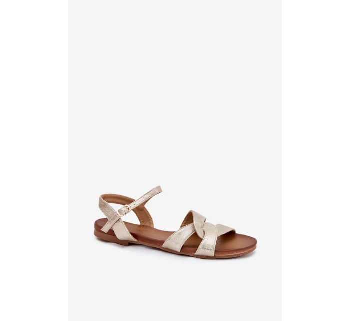 Ploché Lesklé Sandály Dámské model 21696807 Zlaté - S.Barski Ploché Lesklé Sandály Dámské model 21696807 Zlaté - S.Barski