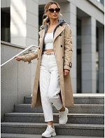 Dámsky dvojradový kabát s kapucňou FashionStreet camel TY5656