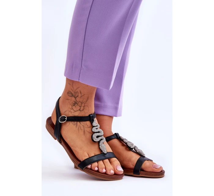 Kožené sandály s ozdobným Černá model 21619057 - S.Barski Kožené sandály s ozdobným Černá model 21619057 - S.Barski