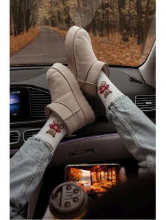 Skarpetki Damskie Miś w Sweterku Ecru