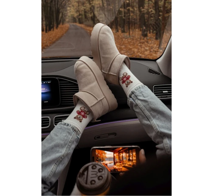 Skarpetki Damskie Miś w Sweterku Ecru