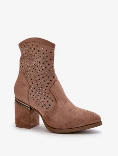 Dámske členkové topánky Acorn na podpätku Eco Suede Brown S.Barski