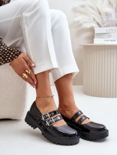 Dámske poltopánky s remienkami Patent Black Terione