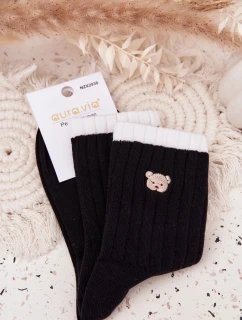 Dámske bavlnené ponožky s medvedíkom - čierne