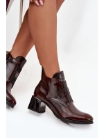 Lakované kožené členkové topánky 60560 bordovo hnedé - Zazoo