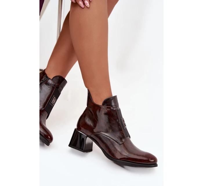 Lakované kožené členkové topánky 60560 bordovo hnedé - Zazoo