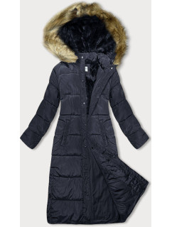 Tmavomodrá dlhá dámska zimná bunda (V725)
