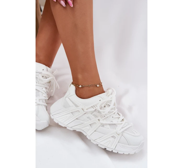 Sneakersy Damskie Z Podwójnym Sznurowaniem Białe Onivetta