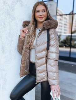 Dámska prešívaná zimná bunda s kapucňou MIRIAL tmavo béžová FashionStreet TY3771
