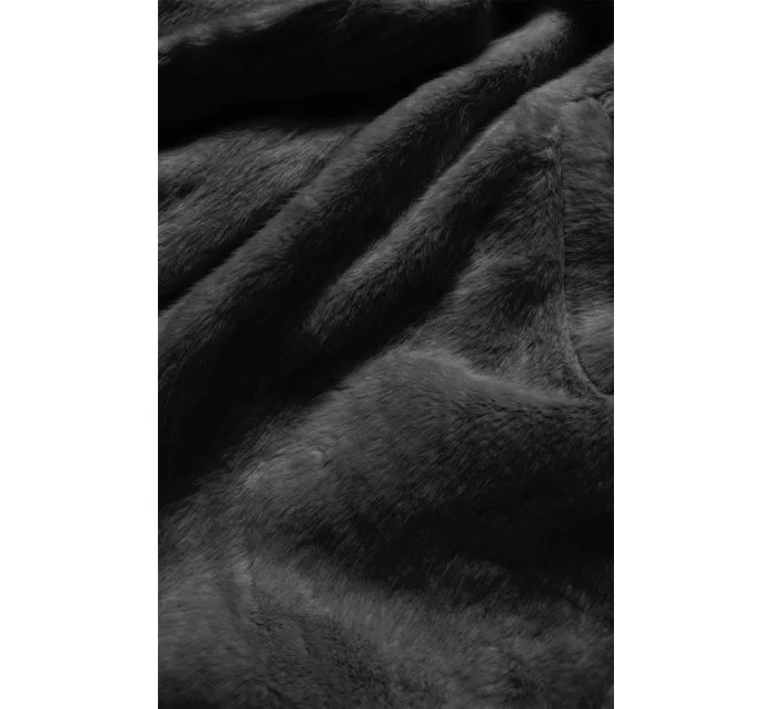 Čierna dámska bunda - kožúšok s golierom (GSQ2166)