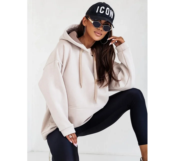 Béžová hrubšia dámska mikina s klokankou (82131)