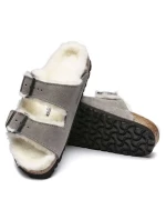 Birkenstock dámske/pánske zateplené šľapky Arizona Shearling Stone Coin semiš s ovčou vlnou regular wide (1017402) dámske