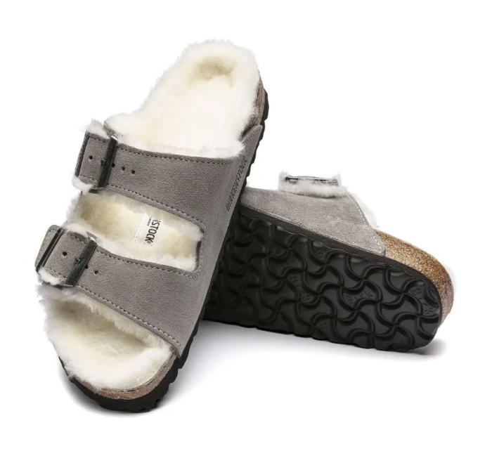 Birkenstock dámske/pánske zateplené šľapky Arizona Shearling Stone Coin semiš s ovčou vlnou regular wide (1017402) dámske
