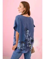Dámská bavlněná košile s model 22020973 a květinami džínovina - K-Fashion