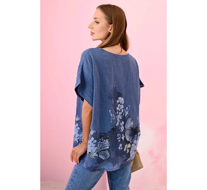 Dámská bavlněná košile s model 22020973 a květinami džínovina - K-Fashion