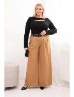 Dámske Plus veľkosť široké nohavice s opaskom Camel