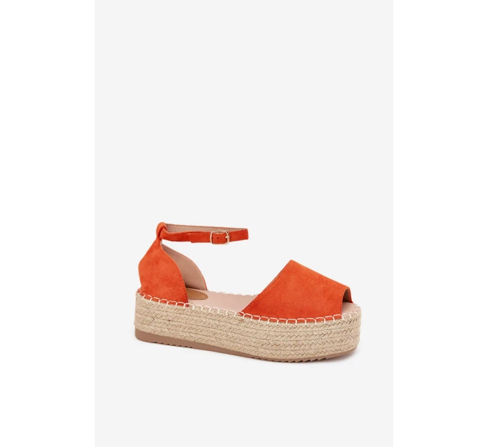 Sandały Espadryle Damskie Na Platformie Z Plecionką Pomarańczowe Selise