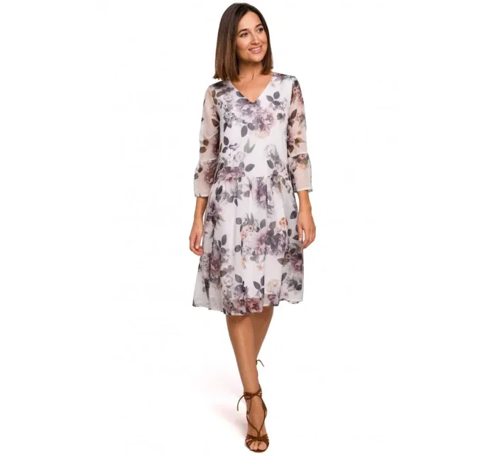 S214 Šifónové šaty so spadnutým pásom - model 1 S214 Šifónové šaty so spadnutým pásom - model 1