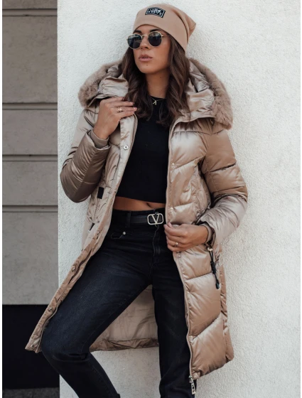 Dámská prošívaná zimní bunda s kapucí camel Dstreet model 21980807 - FashionStreet