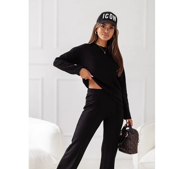 Černý dvoudílný úpletový komplet blůza a kalhoty model 19673966 - Moon