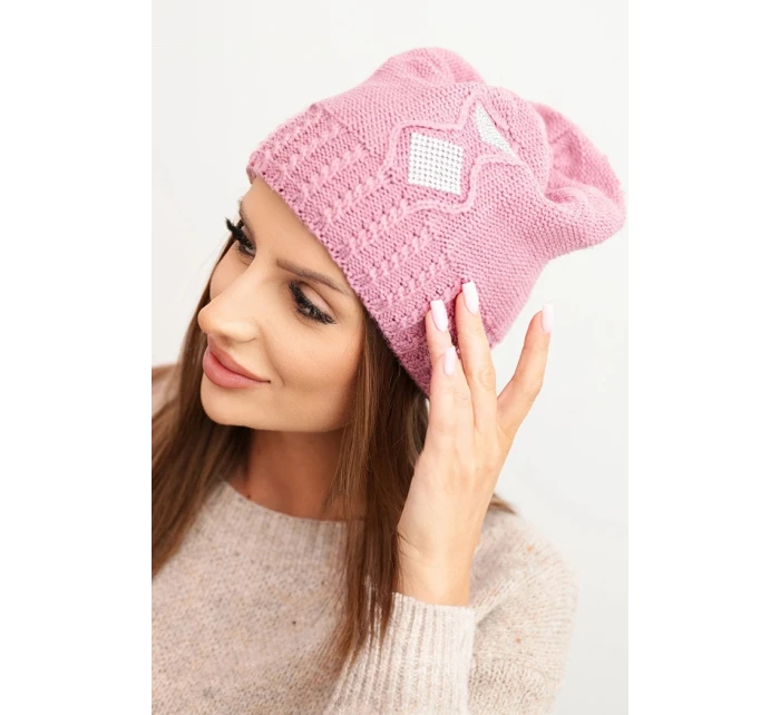 Dámská zimní čepice z vlny s krystaly model 21750414 grafitová - K-Fashion Dámská zimní čepice z vlny s krystaly model 21750414 grafitová - K-Fashion