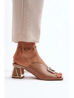 Eleganckie Klapki Damskie Na Obcasie Laura Messi 2771 Beżowe