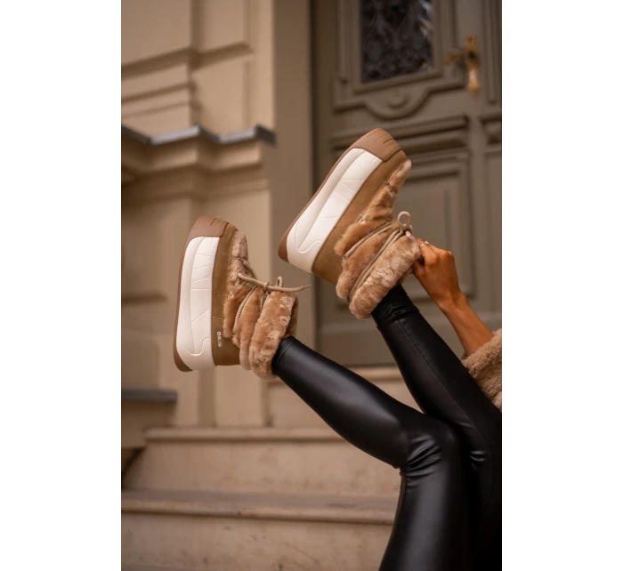 Skórzane Śniegowce Damskie Na Grubej Podeszwie Z Futerkiem Big Star OO274A207 Brązowe Skórzane Śniegowce Damskie Na Grubej Podeszwie Z Futerkiem Big Star OO274A207 Brązowe