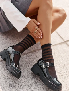 Lakierowane Półbuty Damskie Z Klamrą Czarne Plikuria