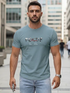 Pánske tričko s veľkým nápisom, bavlnené, petrolová farba, FashionStreet NX5137R