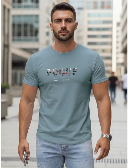 Tshirt męski z napisem bawełniany petrol model 22316039 - FashionStreet Tshirt męski z napisem bawełniany petrol model 22316039 - FashionStreet