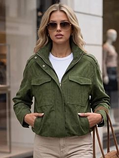 Dámska semišová bunda typu bomber, zelená, FashionStreet TY5959