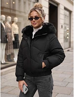 Dámská zimní prošívaná bunda s kožešinou, černá, FashionStreet TY6007 Dámská zimní prošívaná bunda s kožešinou, černá, FashionStreet TY6007