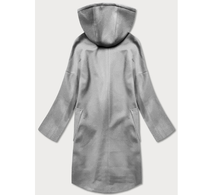 Šedý dámský kabát plus size s kapucí model 17099574 - ROSSE LINE