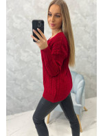 Pletený sveter s výstrihom do V červený