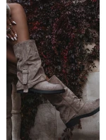 Kozaki Damskie Z Wywiniętą Cholewką Do Połowy Łydki Z Klamrą Khaki Minelle Kozaki Damskie Z Wywiniętą Cholewką Do Połowy Łydki Z Klamrą Khaki Minelle