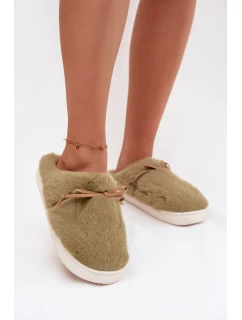 Kožešinové pantofle s mašličkou zelené Minella